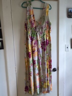 H&M Beige Maxi Dress with Purple and Yellow Floral Print